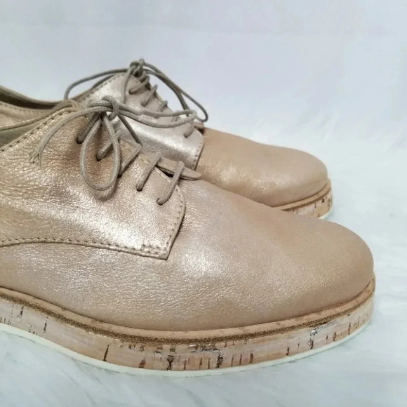 AGL 36 Juliet  Calf Leather Rose Metallic Oxfords Cork Rubber Soles - Picture 12 of 16